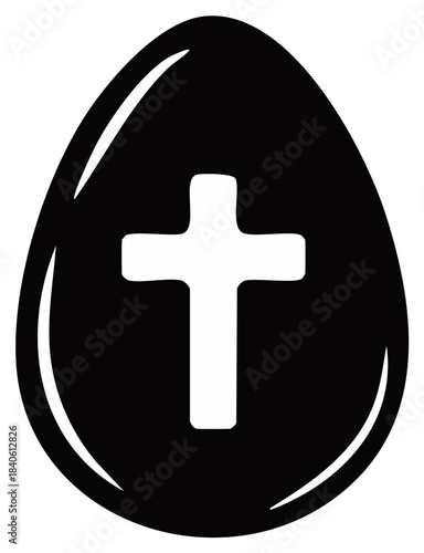 Easter Egg Silhouette with Christian Cross Symbol