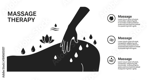Therapeutic Touch: A graphic depicting a massage therapy session, with a hand applying pressure to the back. A sense of relaxation and well-being.