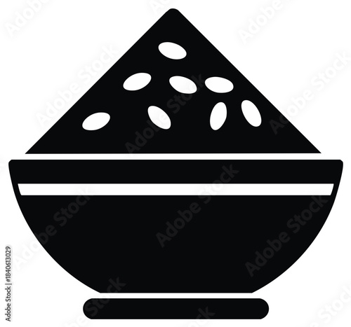 Full bowl of grains illustration. Rice or seeds bowl with triangular pile on top.