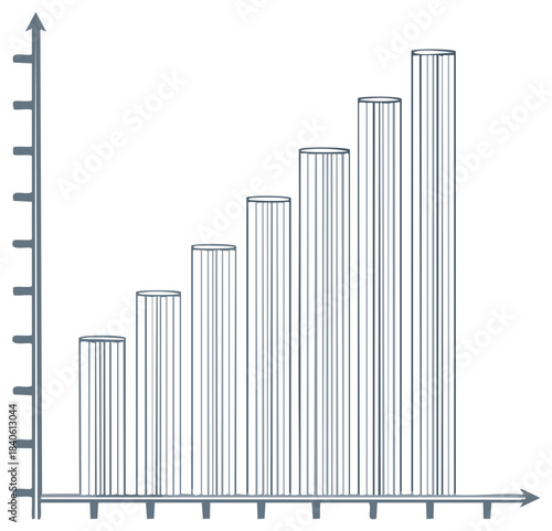 Hand-Drawn Bar Graph Illustrating Steady Progress and Growth with Ascending Pillars