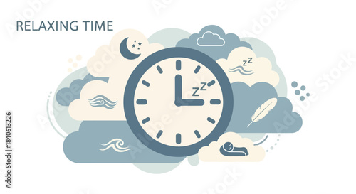 Restful Hour: Capturing the essence of tranquility with a gentle clock image surrounded by elements of rest and relaxation. Symbolizing a time for peace and calm