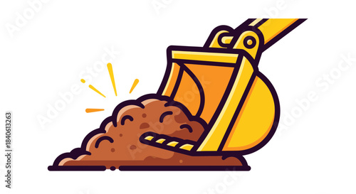 Excavator Scoop Digging Earth With Shimmering Lines Creating A Construction Process