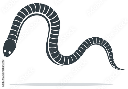 Stylized Dark Gray Serpent with Segmented Body Winding Across White Space