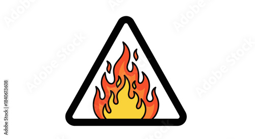Fiery Warning Sign Depicting Flames Within a Triangular Caution Symbol