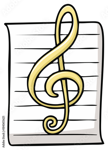 Treble Clef on Sheet Music Cartoon Illustration Artistic Sheet Paper Music Art