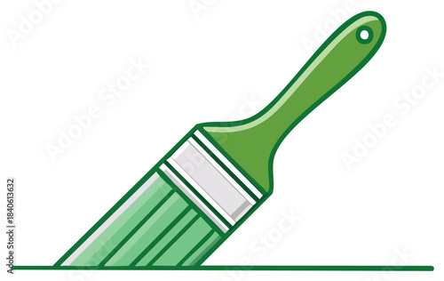Illustration of a vibrant green paint brush making a clean fresh stroke representing home renovation and creative artistry