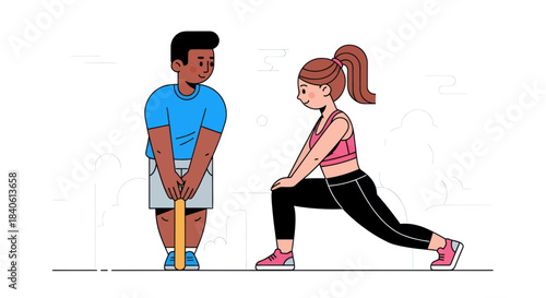 Fitness Duo: Preparing And Stretching Together For A Perfect Workout Session