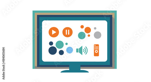 Digital Entertainment: A minimalist illustration of a television screen displaying interactive media controls. Explore the intersection of modern technology and user interface. 