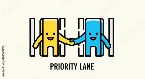 Friendly Characters Shaking Hands In A Priority Lane, Conveying Collaboration Success