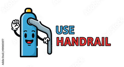 Friendly Cartoon Suggests to Use Handrail to Ensure Accessibility with Safety in Mind