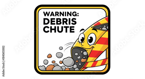 Friendly Debris Chute Icon Signifies Safety Protocols Cartoon Illustration, Alerting People