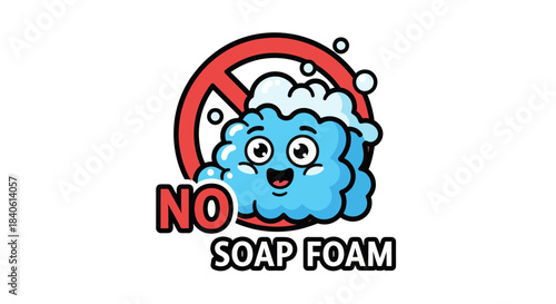 Fun, Cartoonish Illustration of Prohibited Soap Foam with a Cheerful, Animated Cloud