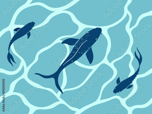 seamless pattern with dolphins and waves
