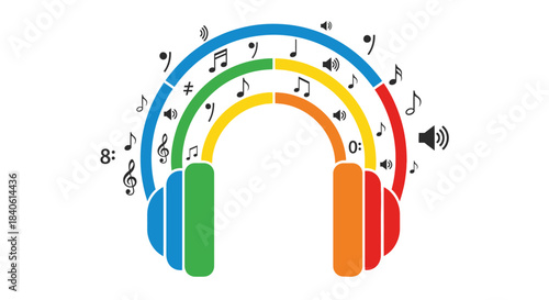 Harmony in Color: This vibrant illustration visualizes the seamless blend of music and sound through a pair of headphones.