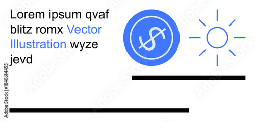 Financial growth, investment, economy, minimalist design, creativity, modern aesthetics. A dollar symbol in a blue circle and a sun icon. Financial growth and investment