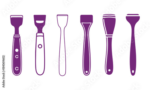 Vector illustration of an ultrasonic skin scrubber spatula with four different designs.

