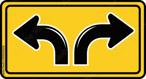 Dual Arrows Indicating Choices And Directions Within A Yellow Rectangular Sign