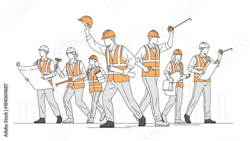 Men in cad lines architectural projects executives standing with suit back CAD illustration in editable vector lines
