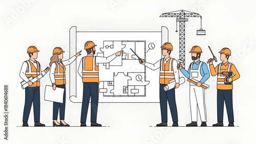 Men in cad lines architectural projects executives standing with suit back CAD illustration in editable vector lines
