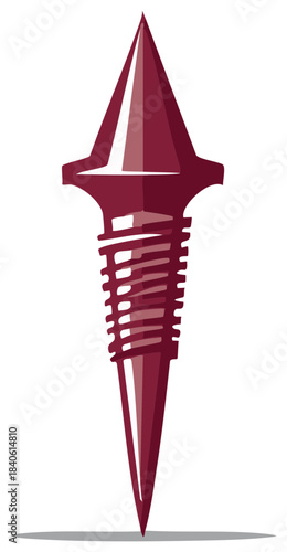 Maroon Screw Art, 3D Rendering with Sharp Tip and Unique Thread Design, Creative Visual, Decorative Art