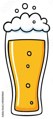 Cartoon beer in a glass with foam and bubbles Illustration of an alcoholic drink for pubs and parties
