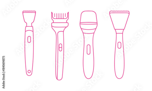 Four different designs of an ultrasonic skin scrubber spatula illustrated in vector format.

