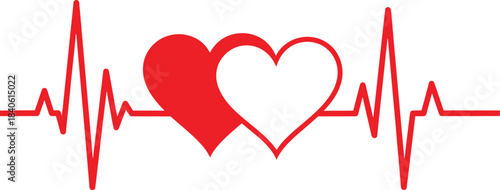 Heartbeat with two hearts forming a medical rhythm line