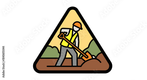 Employe Working With Shovel Inside A Triangle Representing Environmental Efforts