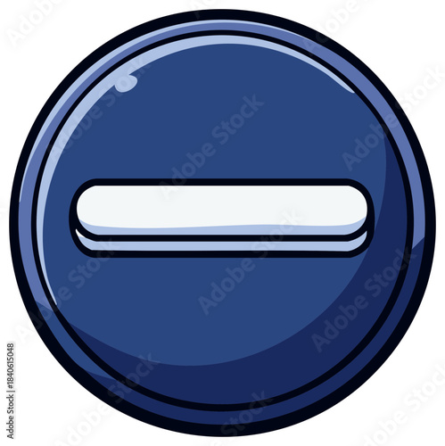 Stylized blue circle with a white horizontal bar minus sign symbol