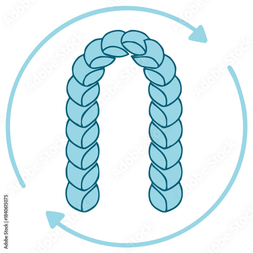 Stylized Aqua Blue Hair Braid in Circular Motion with Arrows