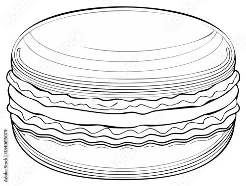 Monochrome Macaron Detail Drawing with Layers and Filling Design