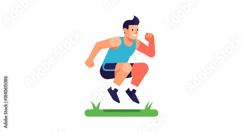 Energetic Athlete Demonstrating a Powerful Squat Jump and Sporting Activewear Outdoors