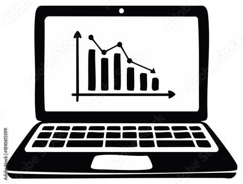 Declining Business Graph on Laptop Illustration Representing Financial Downturn