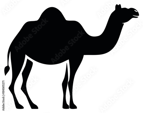 Simple black silhouette of a standing one-humped dromedary camel icon