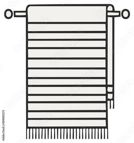 Hanging Striped Towel with Tassels on a Rack Bath Accessory Fabric Illustration