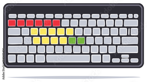 Color Coded Computer Keyboard Keys Designator Concept in Red, Yellow, Green Colors