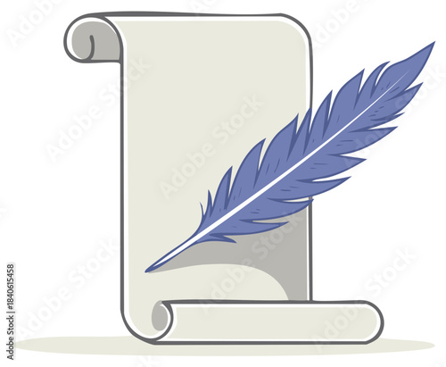 Blank scroll with blue quill pen illustration