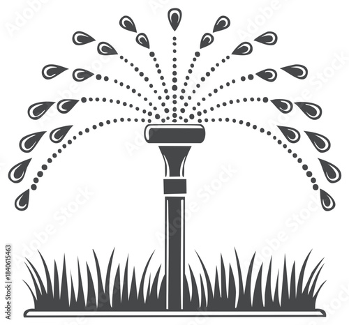 Garden sprinkler spraying water on grass lawn simple graphic icon