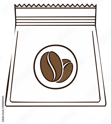 Coffee beans in a bag illustration. Coffee shop packaging isolated.