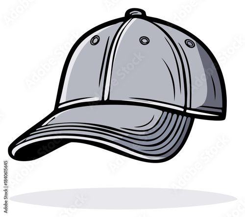 Stylized Gray Baseball Cap Illustration with Bold Outline Sportswear Accessory