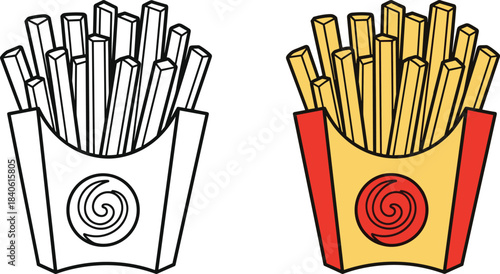 Fast Food, Potato Sticks, and Snacks for Menu or Coloring Book Design.