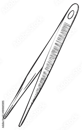 Tweezers, Hand-Drawn Instrument: Plucking, Skincare and Beauty Routine Tool Illustration