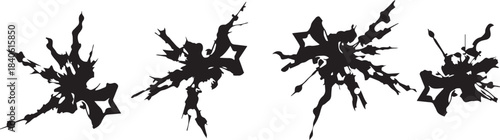 Brush set. Vector black paint brush spots, highlighter lines or felt-tip pen marker. Ink smudge abstract shape stains and smear set with texture