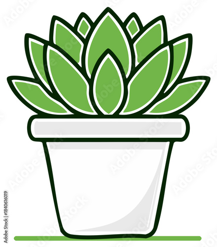 Isolated green succulent plant in a white pot fresh indoor greenery symbol illustration