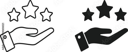Hand holding three stars, representing excellent service or high rating