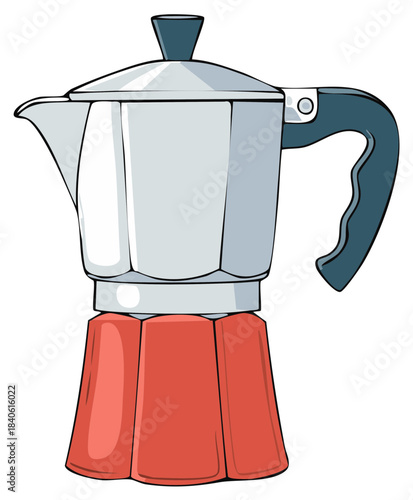 Classic Red and Silver Moka Pot Stovetop Espresso Maker Kitchen Appliance Illustration