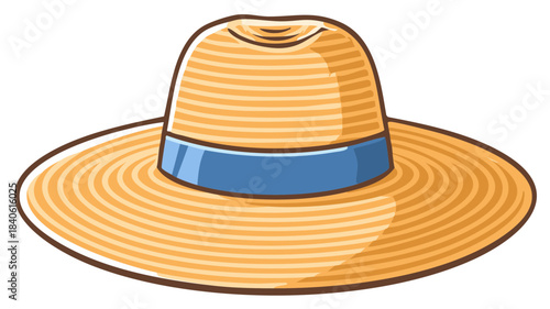 Straw sun hat with blue band isolated on white