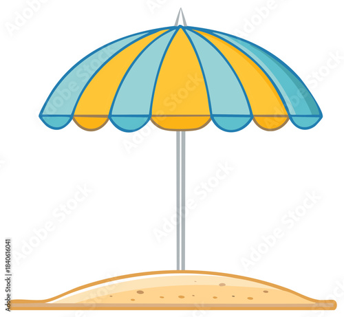 Beach umbrella parasol with sand cartoon illustration for summer vacation theme