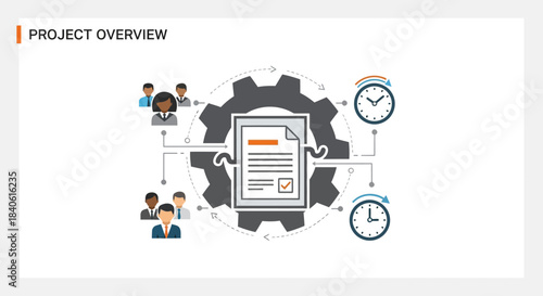 Project Overview Illustration: A visually striking diagram depicts a project's core elements: teamwork, time management, and meticulous planning, with the goal of showcasing an organized.