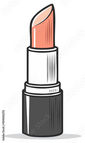Opened lipstick tube with nude shade of color Cosmetics and makeup product vector illustration. Cosmetic industry
